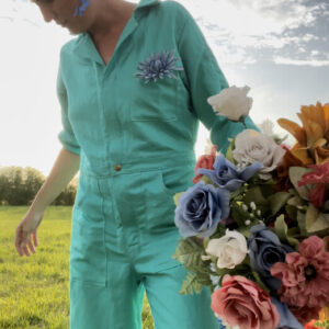 Teal Linen Coveralls - Small