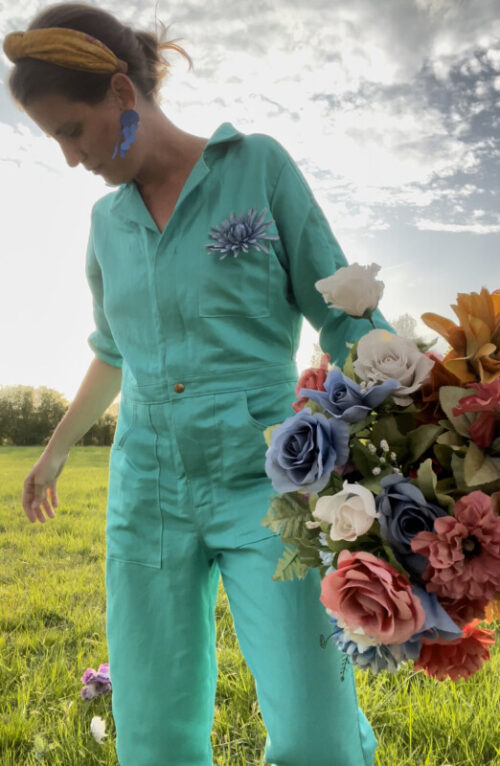 Teal Linen Coveralls - Small