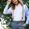 Pink Linen Button On Suspenders