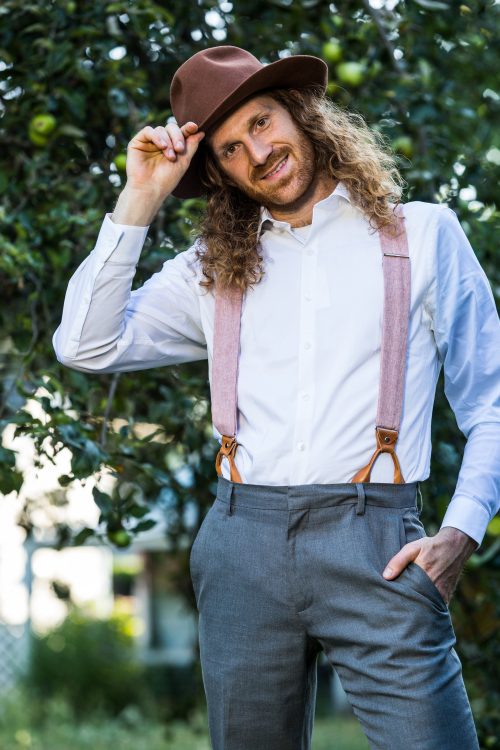 Pink Linen Button On Suspenders