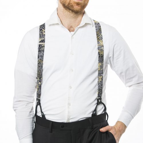Black Flowers Floral Skinny Suspenders - Button Suspenders