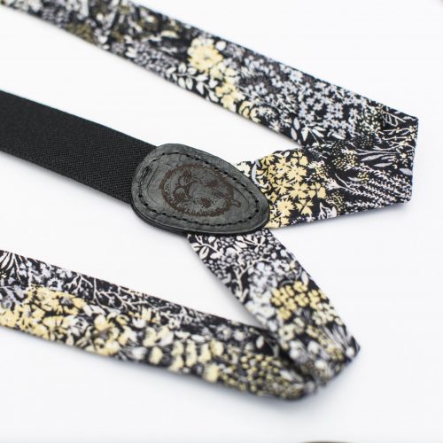 Black Flowers Floral Skinny Suspenders - Button Suspenders